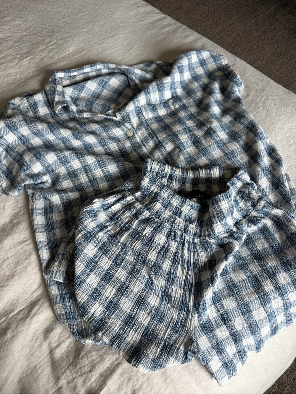 HATCH Blue Plaid K Shorts with Elastic Waist and Matching Top